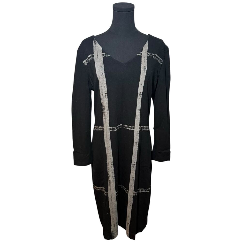 Rodika Zanian Long Sleeve Dress Gray Black Abstract Design France FR 44 / US 12
